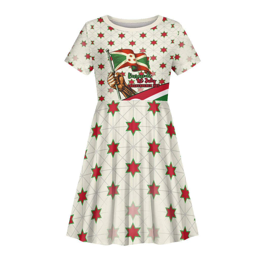 Burundi 1st July Independence Day Kid Short Sleeve Dress Patriotic Flag Portrait Art - Geometric Star Pattern