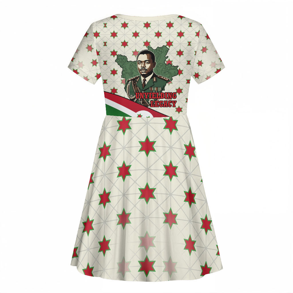 Burundi 1st July Independence Day Kid Short Sleeve Dress Patriotic Flag Portrait Art - Geometric Star Pattern