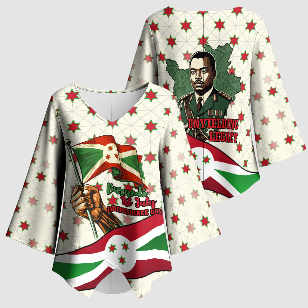 Burundi 1st July Independence Day Kimono Sleeve Blouse Patriotic Flag Portrait Art - Geometric Star Pattern