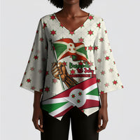 Burundi 1st July Independence Day Kimono Sleeve Blouse Patriotic Flag Portrait Art - Geometric Star Pattern