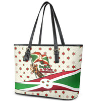 Burundi 1st July Independence Day Leather Tote Bag Patriotic Flag Portrait Art - Geometric Star Pattern