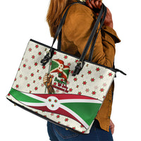 Burundi 1st July Independence Day Leather Tote Bag Patriotic Flag Portrait Art - Geometric Star Pattern