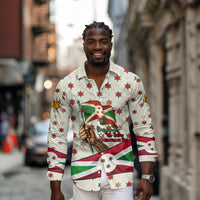 Burundi 1st July Independence Day Long Sleeve Button Shirt Patriotic Flag Portrait Art - Geometric Star Pattern