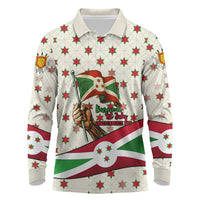 Burundi 1st July Independence Day Long Sleeve Polo Shirt Patriotic Flag Portrait Art - Geometric Star Pattern
