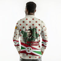Burundi 1st July Independence Day Long Sleeve Polo Shirt Patriotic Flag Portrait Art - Geometric Star Pattern