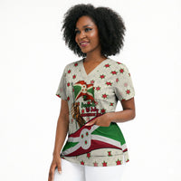Burundi 1st July Independence Day Scrub Top Patriotic Flag Portrait Art - Geometric Star Pattern