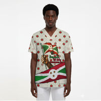 Burundi 1st July Independence Day Scrub Top Patriotic Flag Portrait Art - Geometric Star Pattern