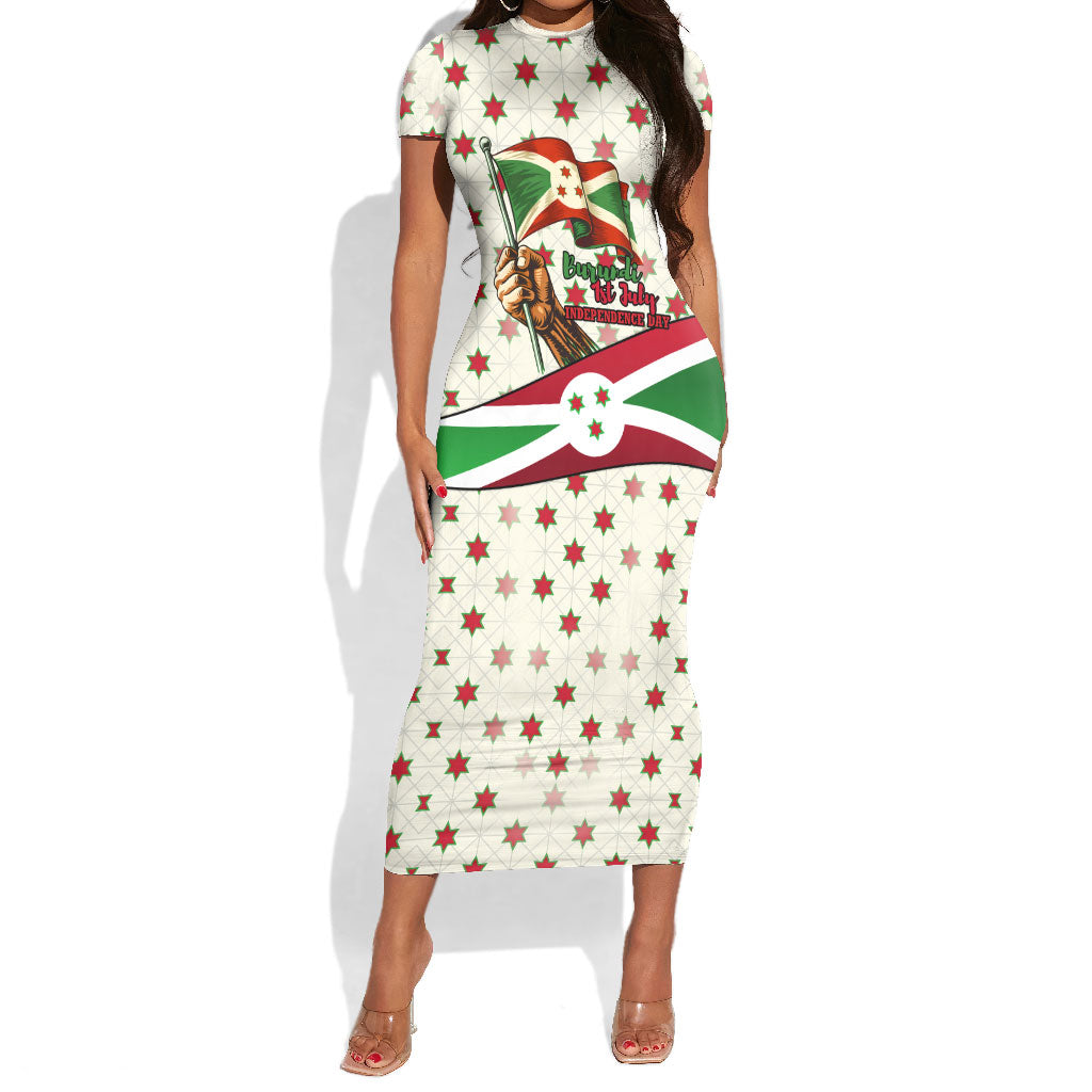 Burundi 1st July Independence Day Short Sleeve Bodycon Dress Patriotic Flag Portrait Art - Geometric Star Pattern