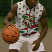 Burundi 1st July Independence Day Sleeveless Zip Hoodie Patriotic Flag Portrait Art - Geometric Star Pattern