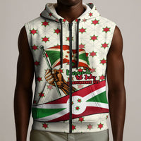 Burundi 1st July Independence Day Sleeveless Zip Hoodie Patriotic Flag Portrait Art - Geometric Star Pattern