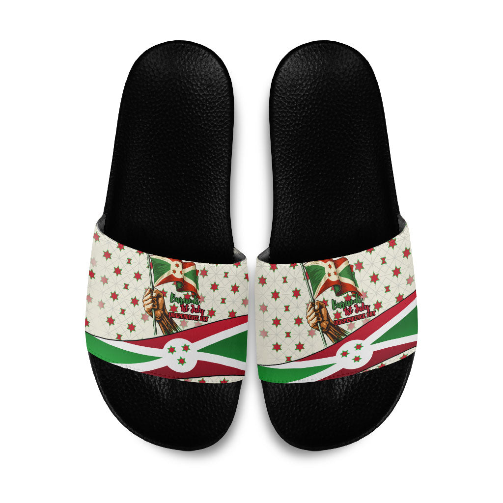 Burundi 1st July Independence Day Slide Sandals Patriotic Flag Portrait Art - Geometric Star Pattern