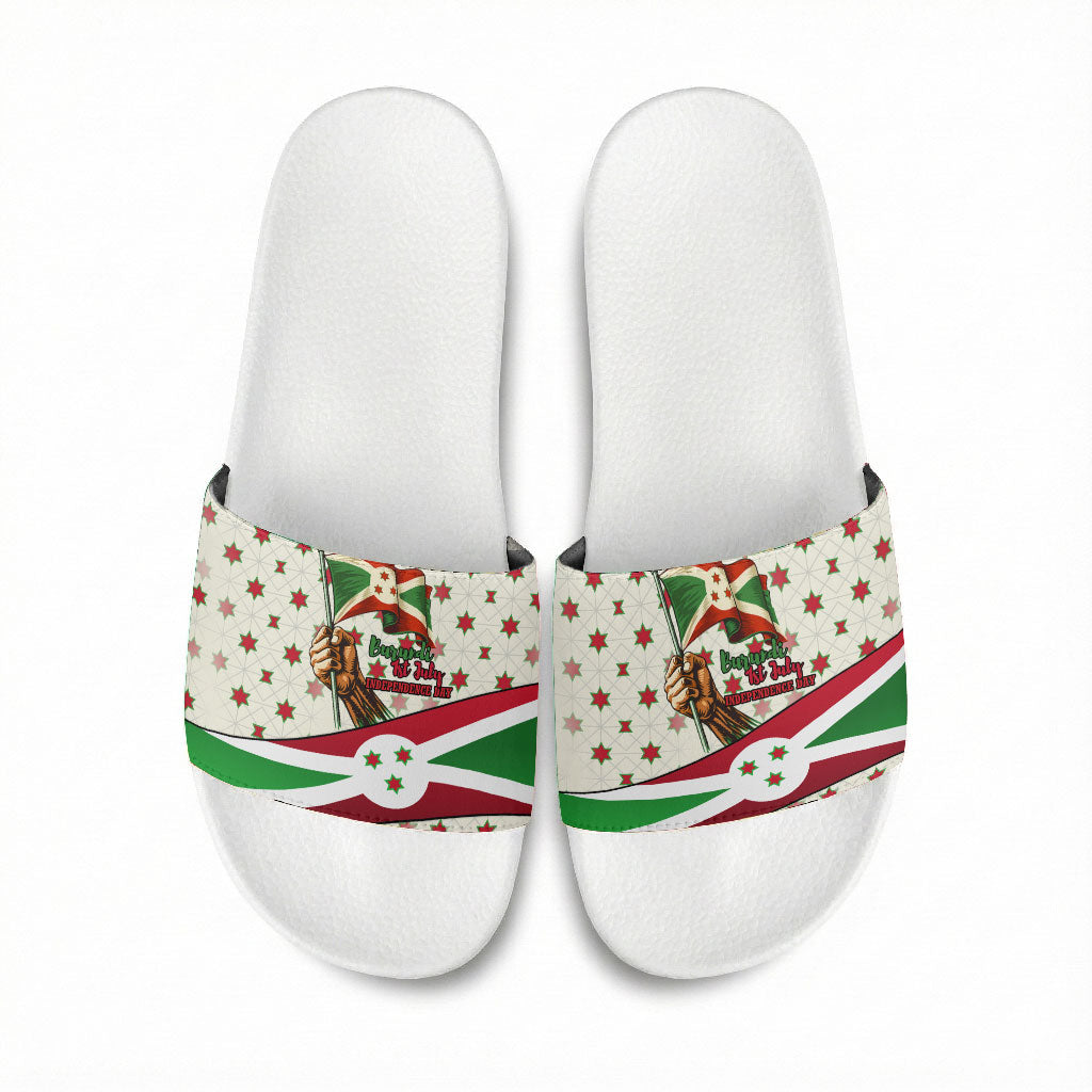 Burundi 1st July Independence Day Slide Sandals Patriotic Flag Portrait Art - Geometric Star Pattern