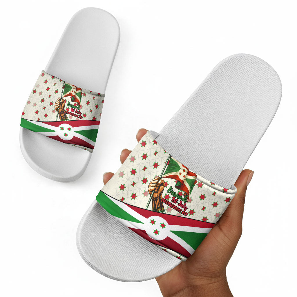 Burundi 1st July Independence Day Slide Sandals Patriotic Flag Portrait Art - Geometric Star Pattern