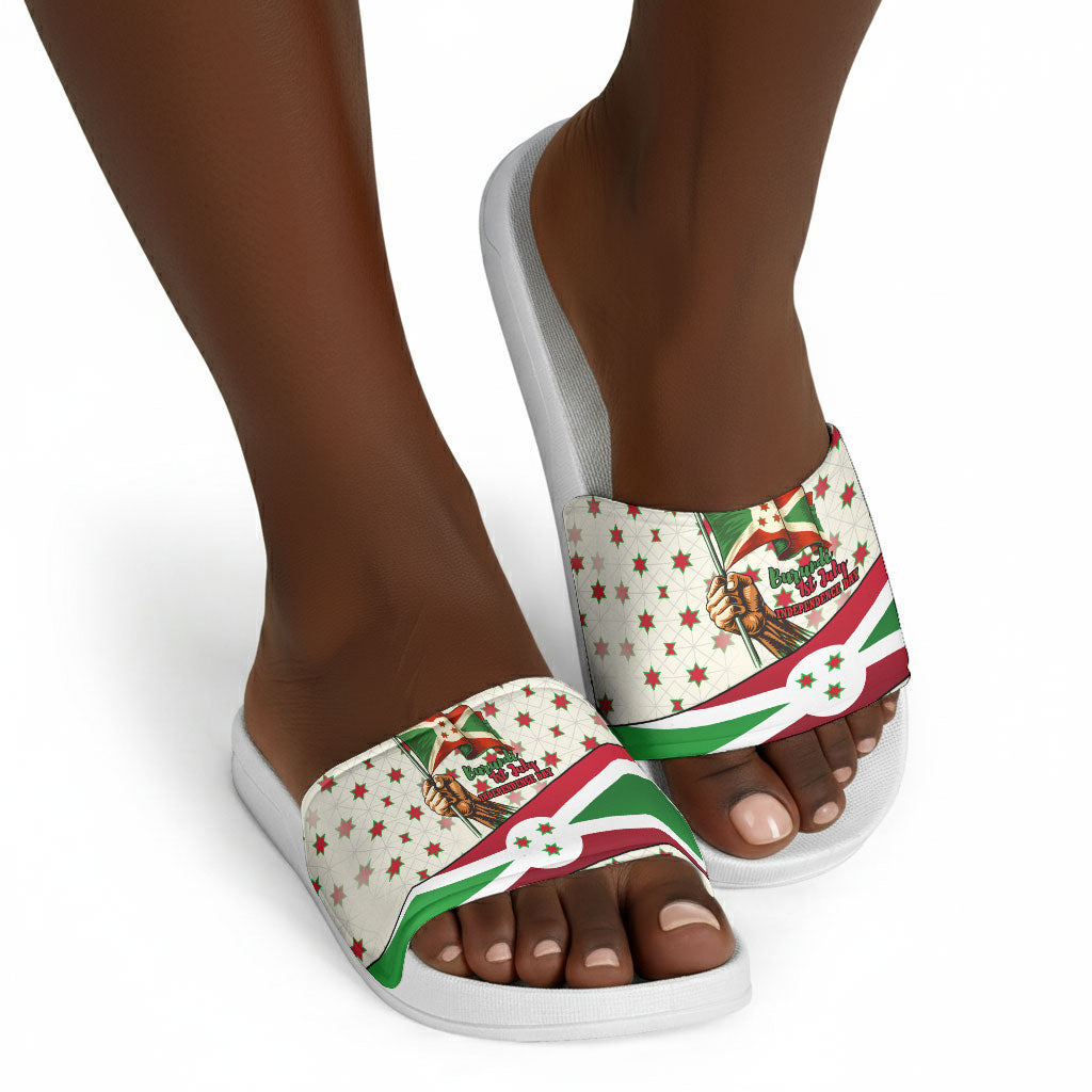 Burundi 1st July Independence Day Slide Sandals Patriotic Flag Portrait Art - Geometric Star Pattern