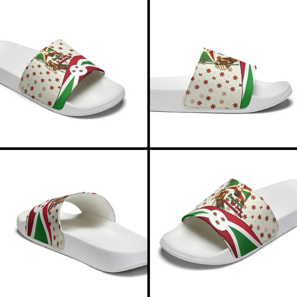Burundi 1st July Independence Day Slide Sandals Patriotic Flag Portrait Art - Geometric Star Pattern