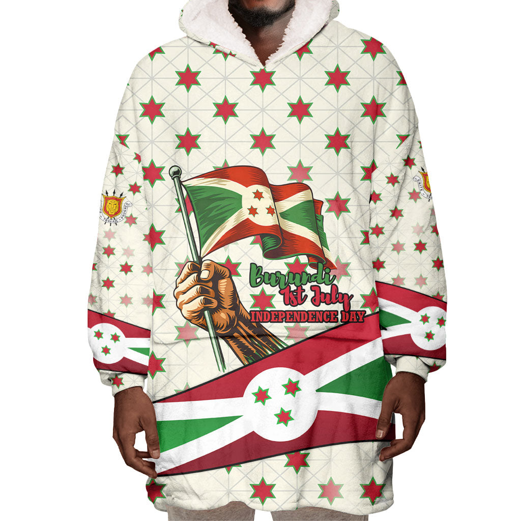Burundi 1st July Independence Day Wearable Blanket Hoodie Patriotic Flag Portrait Art - Geometric Star Pattern