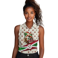 Burundi 1st July Independence Day Women Sleeveless Polo Shirt Patriotic Flag Portrait Art - Geometric Star Pattern
