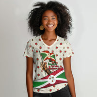 Burundi 1st July Independence Day Women V-Neck T-Shirt Patriotic Flag Portrait Art - Geometric Star Pattern