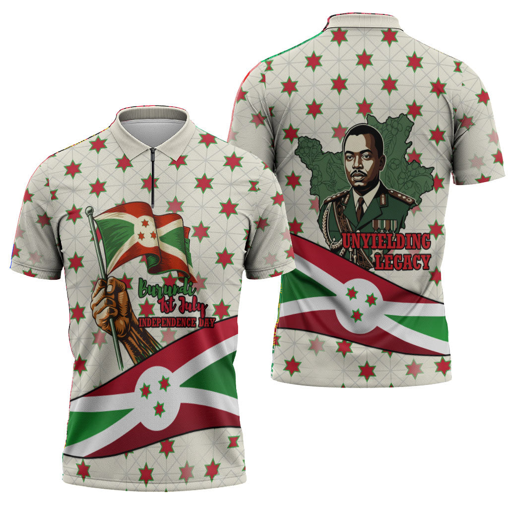 Burundi 1st July Independence Day Zipper Polo Shirt Patriotic Flag Portrait Art - Geometric Star Pattern