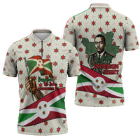 Burundi 1st July Independence Day Zipper Polo Shirt Patriotic Flag Portrait Art - Geometric Star Pattern