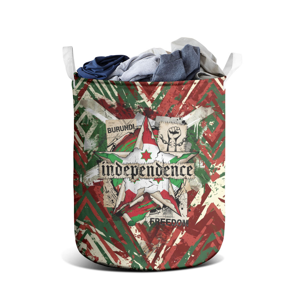 Burundi Independence Day Laundry Basket 1st July 1962 Distressed Grunge Flag Art - Broken Chains And Freedom Star