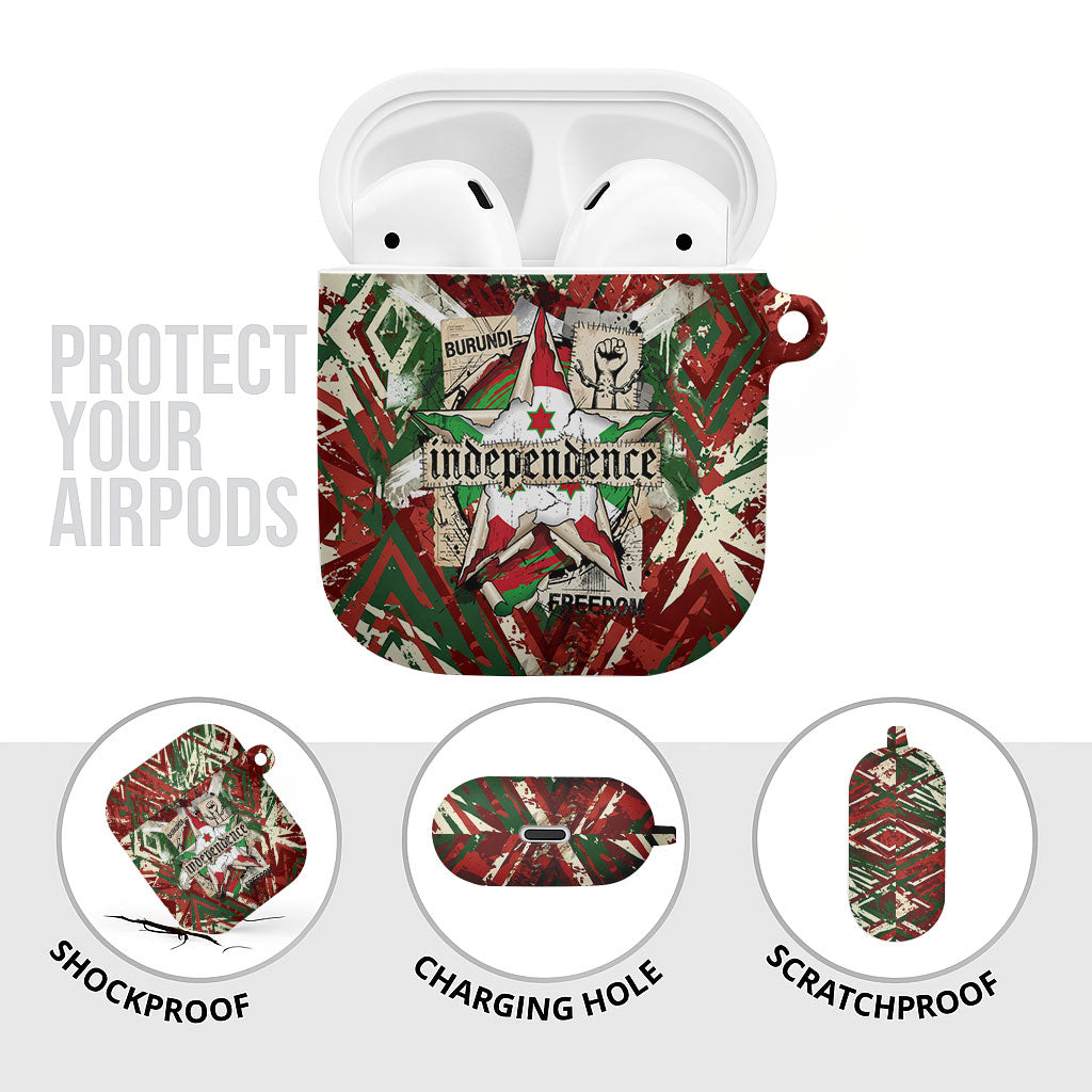 Burundi Independence Day AirPods Case 1st July 1962 Distressed Grunge Flag Art - Broken Chains And Freedom Star