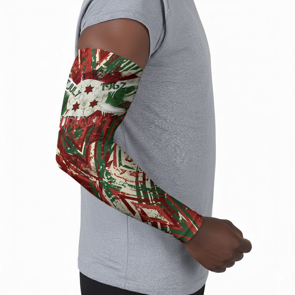 Burundi Independence Day Arm Sleeves 1st July 1962 Distressed Grunge Flag Art - Broken Chains And Freedom Star