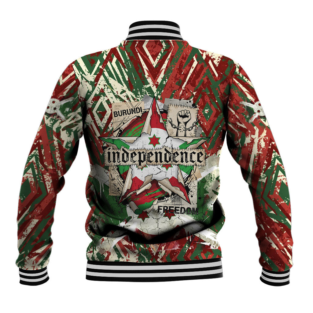 Burundi Independence Day Baseball Jacket 1st July 1962 Distressed Grunge Flag Art - Broken Chains And Freedom Star