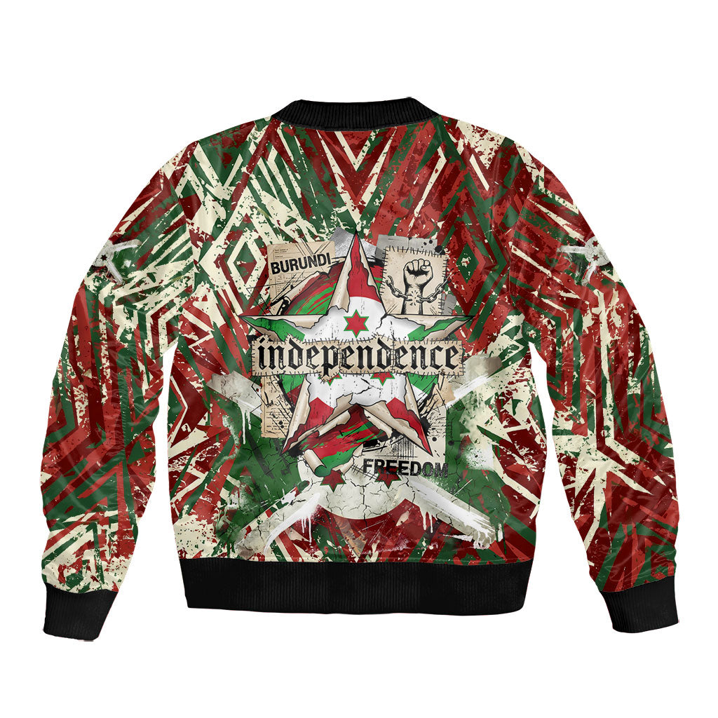 Burundi Independence Day Bomber Jacket 1st July 1962 Distressed Grunge Flag Art - Broken Chains And Freedom Star