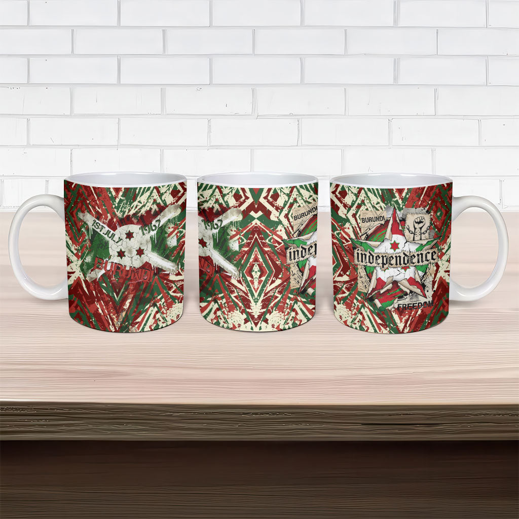 Burundi Independence Day Ceramic Mug 1st July 1962 Distressed Grunge Flag Art - Broken Chains And Freedom Star