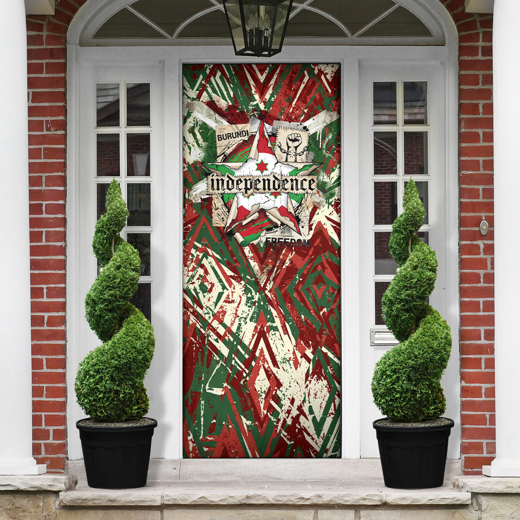 Burundi Independence Day Door Cover 1st July 1962 Distressed Grunge Flag Art - Broken Chains And Freedom Star