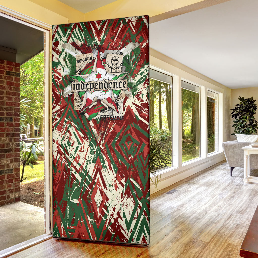 Burundi Independence Day Door Cover 1st July 1962 Distressed Grunge Flag Art - Broken Chains And Freedom Star