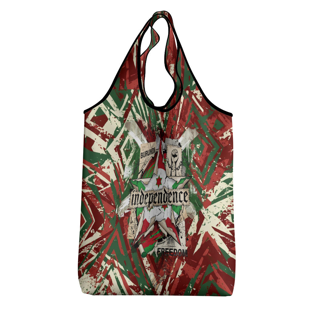 Burundi Independence Day Grocery Bag 1st July 1962 Distressed Grunge Flag Art - Broken Chains And Freedom Star