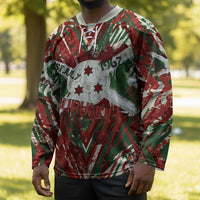 Burundi Independence Day Hockey Jersey 1st July 1962 Distressed Grunge Flag Art - Broken Chains And Freedom Star