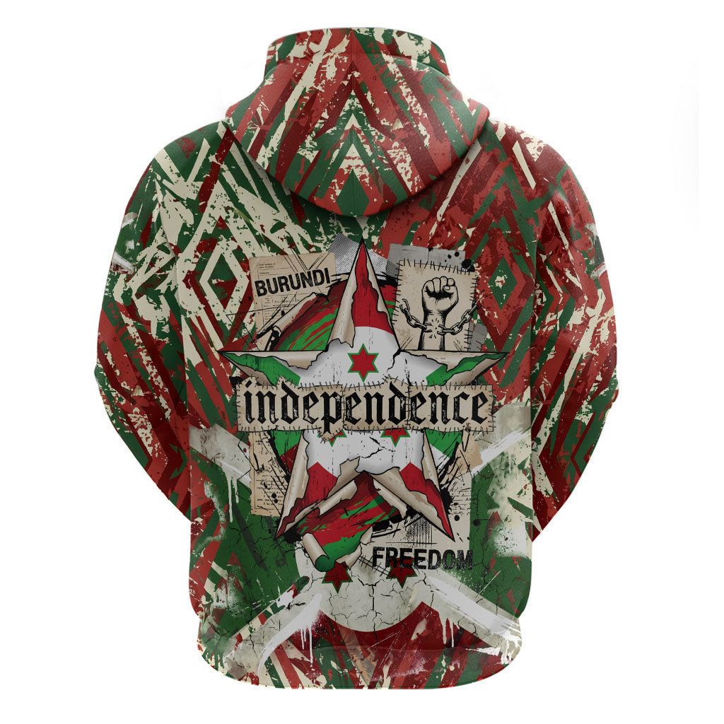 Burundi Independence Day Hoodie 1st July 1962 Distressed Grunge Flag Art - Broken Chains And Freedom Star