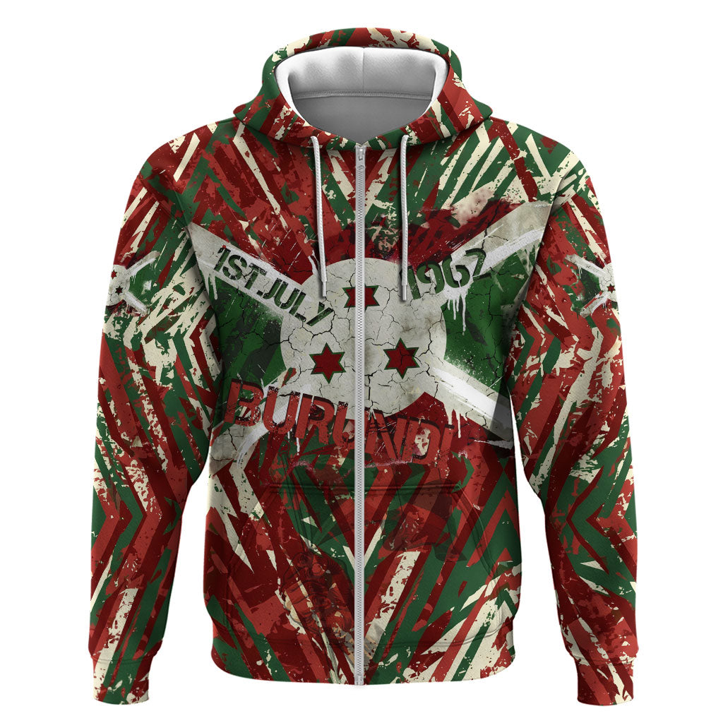 Burundi Independence Day Hoodie 1st July 1962 Distressed Grunge Flag Art - Broken Chains And Freedom Star