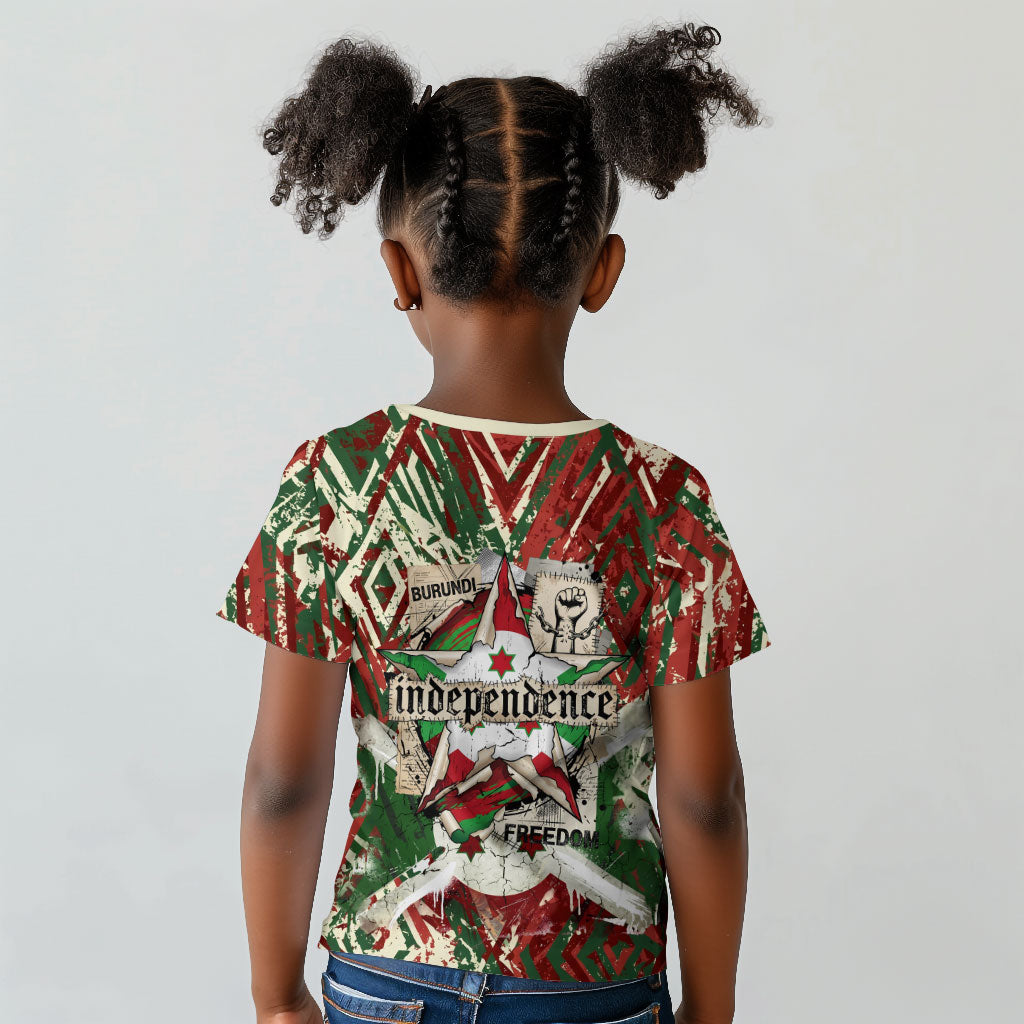 Burundi Independence Day Kid T shirt 1st July 1962 Distressed Grunge Flag Art - Broken Chains And Freedom Star