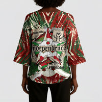 Burundi Independence Day Kimono Sleeve Blouse 1st July 1962 Distressed Grunge Flag Art - Broken Chains And Freedom Star