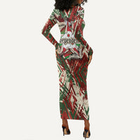 Burundi Independence Day Long Sleeve Bodycon Dress 1st July 1962 Distressed Grunge Flag Art - Broken Chains And Freedom Star