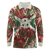 Burundi Independence Day Long Sleeve Polo Shirt 1st July 1962 Distressed Grunge Flag Art - Broken Chains And Freedom Star