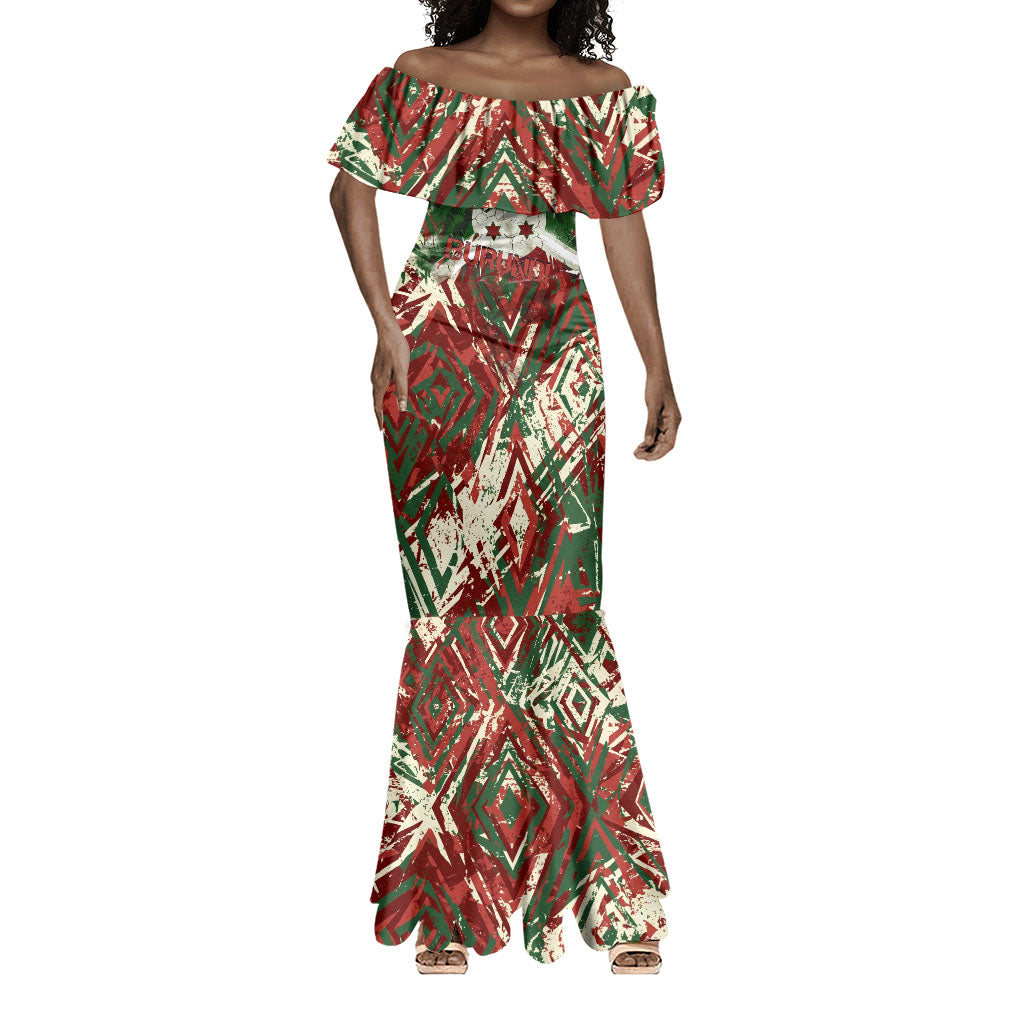Burundi Independence Day Mermaid Dress 1st July 1962 Distressed Grunge Flag Art - Broken Chains And Freedom Star