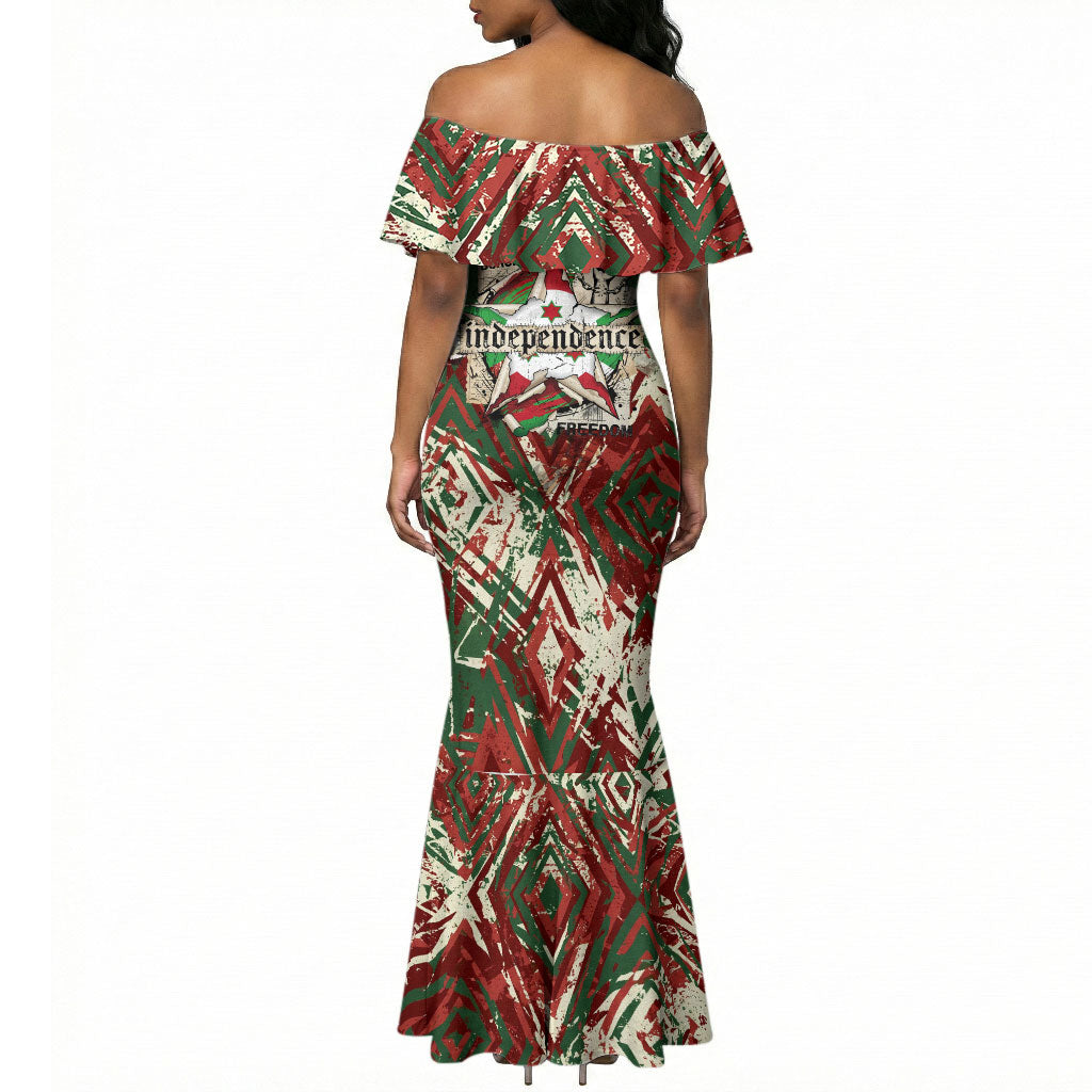 Burundi Independence Day Mermaid Dress 1st July 1962 Distressed Grunge Flag Art - Broken Chains And Freedom Star