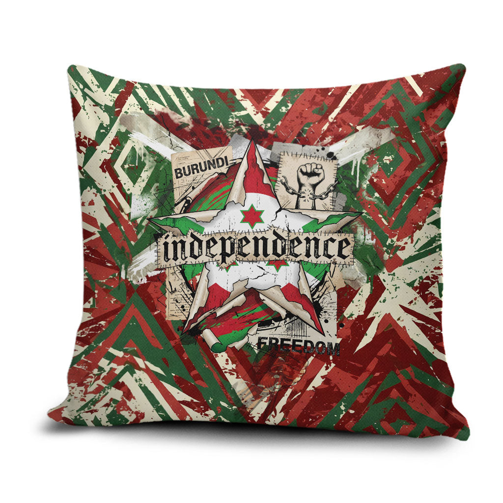 Burundi Independence Day Pillow Cover 1st July 1962 Distressed Grunge Flag Art - Broken Chains And Freedom Star