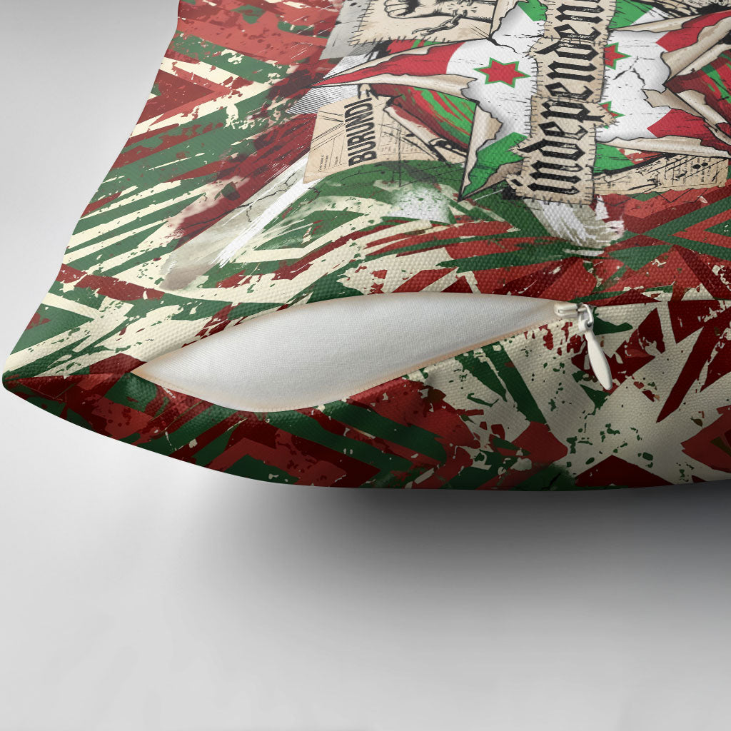 Burundi Independence Day Pillow Cover 1st July 1962 Distressed Grunge Flag Art - Broken Chains And Freedom Star
