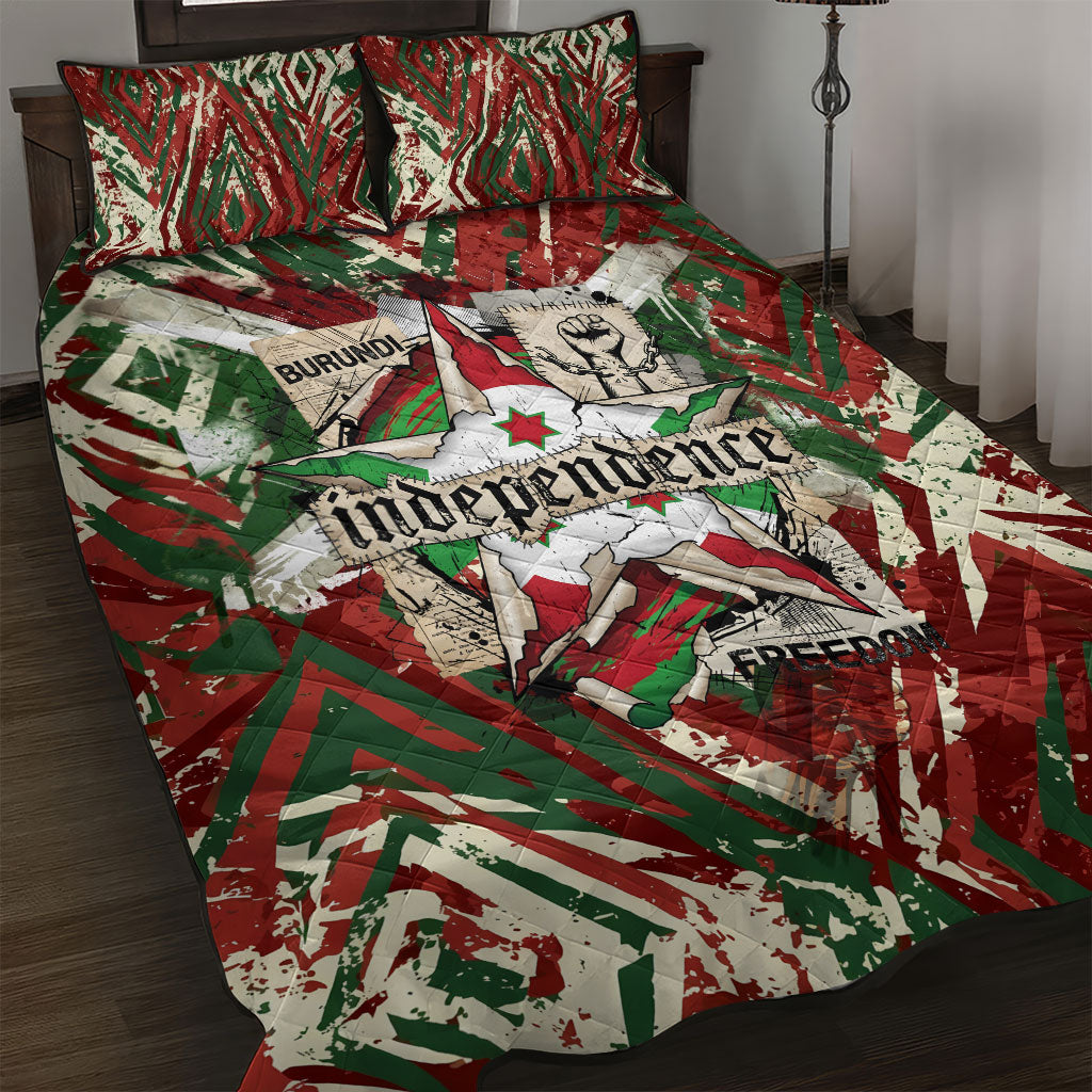 Burundi Independence Day Quilt Bed Set 1st July 1962 Distressed Grunge Flag Art - Broken Chains And Freedom Star