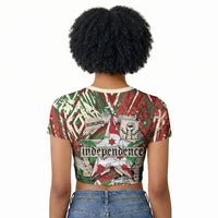 Burundi Independence Day Raglan Cropped T shirt 1st July 1962 Distressed Grunge Flag Art - Broken Chains And Freedom Star
