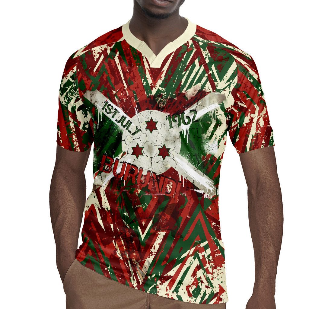 Burundi Independence Day Rugby Jersey 1st July 1962 Distressed Grunge Flag Art - Broken Chains And Freedom Star