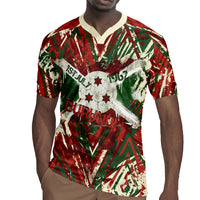 Burundi Independence Day Rugby Jersey 1st July 1962 Distressed Grunge Flag Art - Broken Chains And Freedom Star