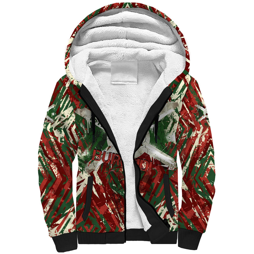 Burundi Independence Day Sherpa Hoodie 1st July 1962 Distressed Grunge Flag Art - Broken Chains And Freedom Star