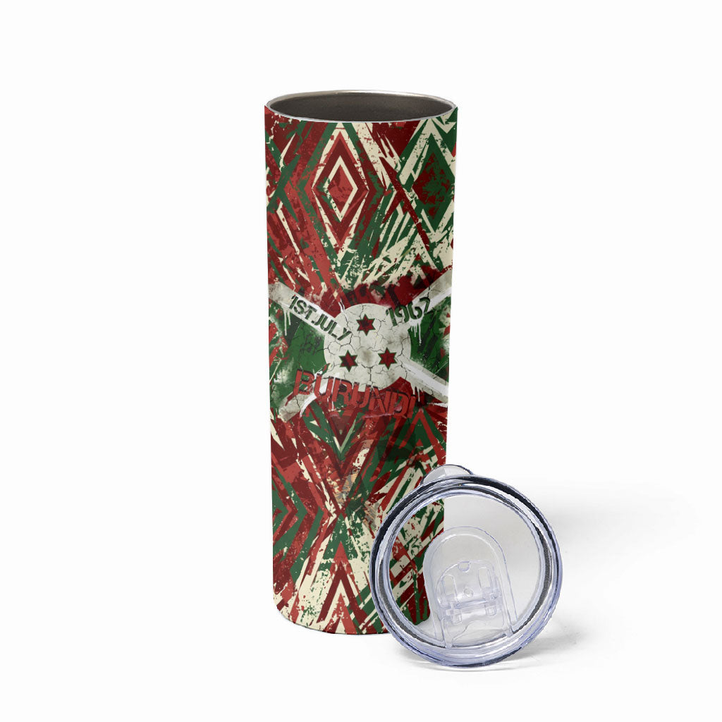 Burundi Independence Day Skinny Tumbler 1st July 1962 Distressed Grunge Flag Art - Broken Chains And Freedom Star